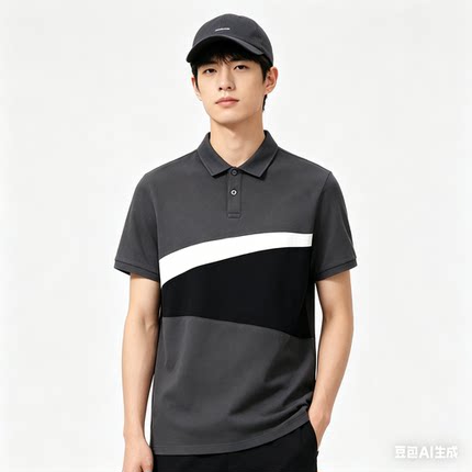 轻奢撞色拼接翻领POLO衫男短袖休闲百搭时尚男式独特别致t恤百搭