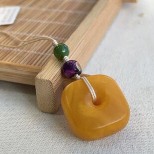 南非舒俱来皇家紫魔方蜜蜡平安扣碧玉圆珠手机挂AZB11652