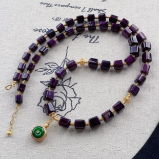 AZB13782 柳依 南非舒俱来帝王紫四棱珠翡翠18k项链 45cm