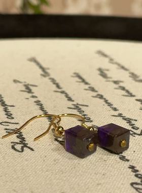 南非舒俱来夹层丝绒四棱珠耳钩S925（紫萃）AZB10595