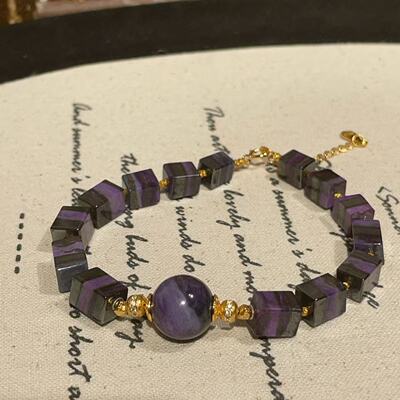 南非舒俱来夹层帝王紫四棱珠手链/s925/16cm（钓雪）AZB10378