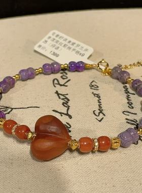 南非舒俱来紫罗兰并蒂莲南红屁桃手链s925（浔语）AZB11046