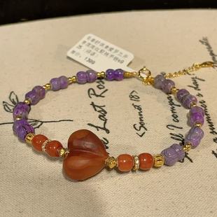 南非舒俱来紫罗兰并蒂莲南红屁桃手链s925（浔语）AZB11046