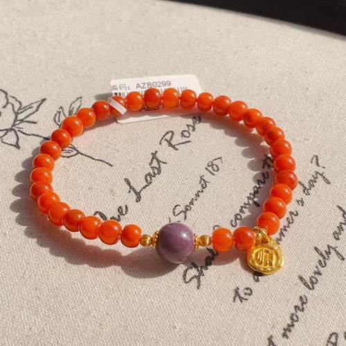 南非舒俱来凝胶皇家紫圆珠南红手串S925（晚雾）AZB10815