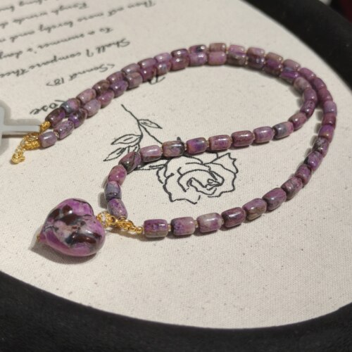 南非舒俱来桃红桶珠爱心吊坠项链/18k/45cm（知然）AZB11944