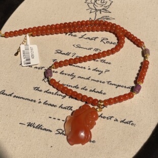 曼琪 45cm AZB12167 s925 南红玛瑙舒俱来算盘珠锦鲤项链