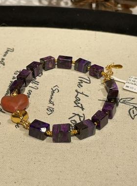 舒俱来夹层皇家紫四棱珠南红屁桃手链/s925(玄月)微瑕AZB10437