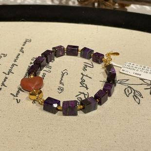 微瑕AZB10437 玄月 舒俱来夹层皇家紫四棱珠南红屁桃手链 s925