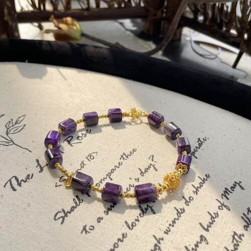 舒俱来泥地皇家紫四棱珠手链/18k/约5mm/AZB7098（霜翎）