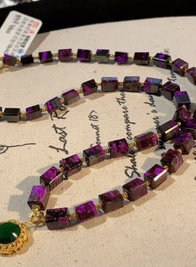 南非舒俱来夹层红丝绒四棱珠翡翠项链18k/40cm(星心)AZB7872