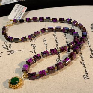 AZB7872 星心 南非舒俱来夹层红丝绒四棱珠翡翠项链18k 40cm