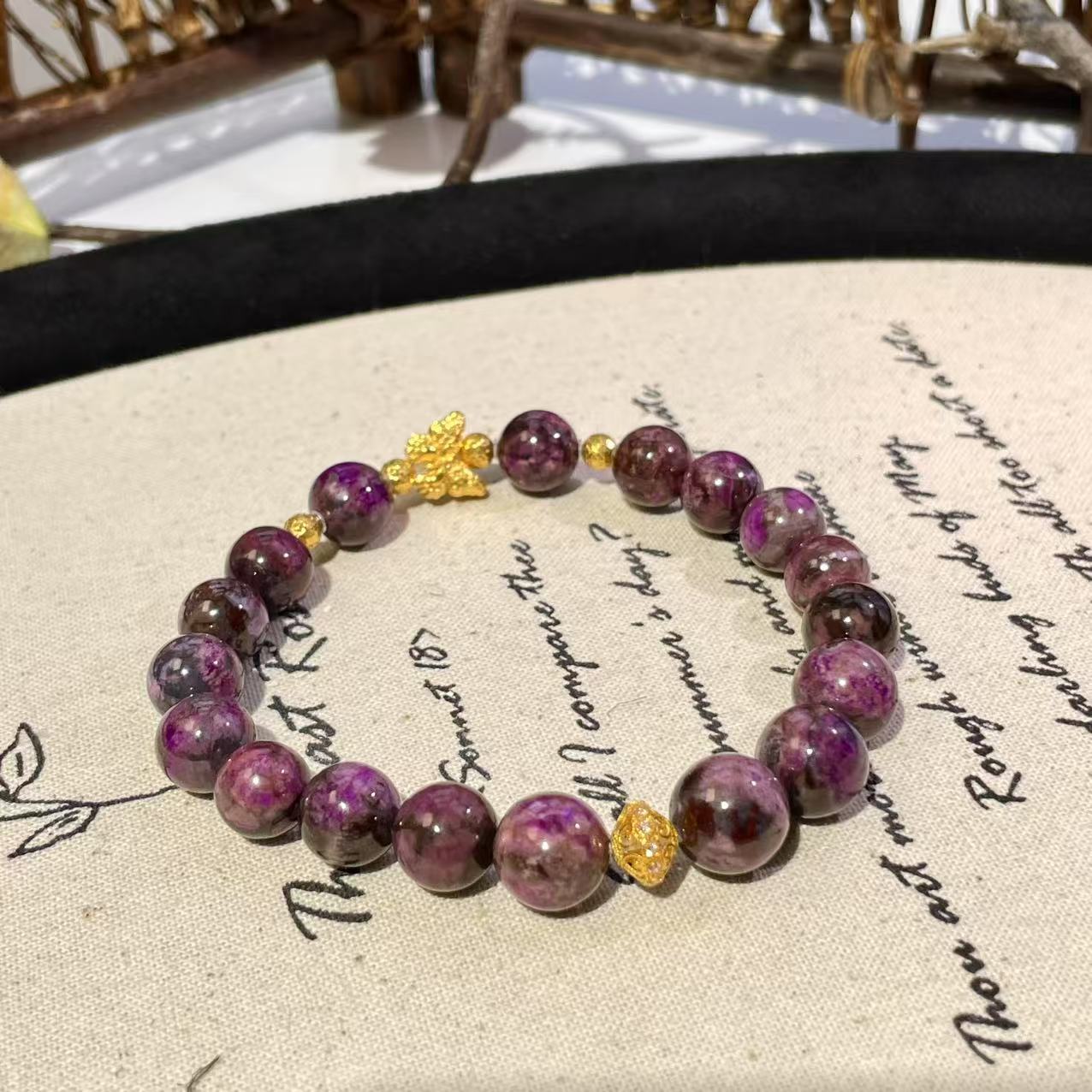 舒俱来桃红圆珠蝴蝶单圈手串/18k/约8mm/AZB7393（悬月）