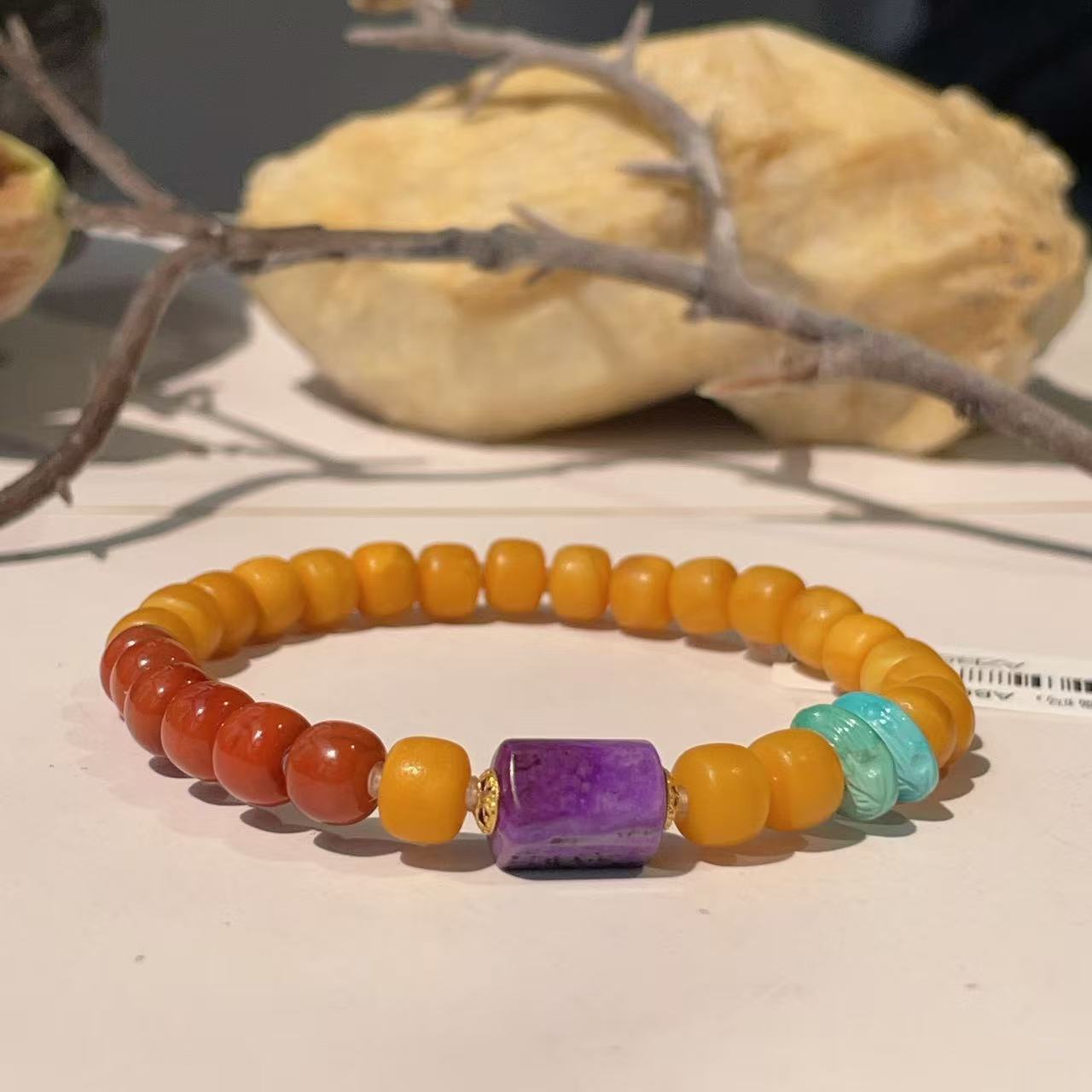 舒俱来皇家紫蜜蜡0.6南红绿松手串/18k/AZB5087（春阳）