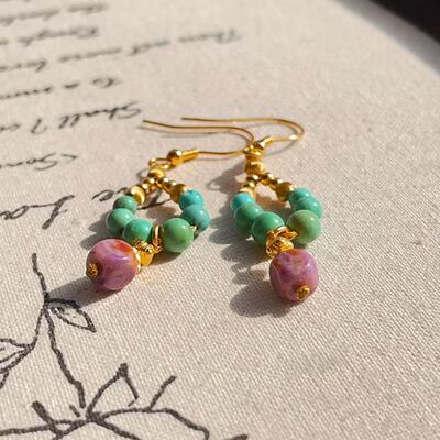 南非舒俱来樱花紫魔方绿松耳钩S925（若棠）AZB10769