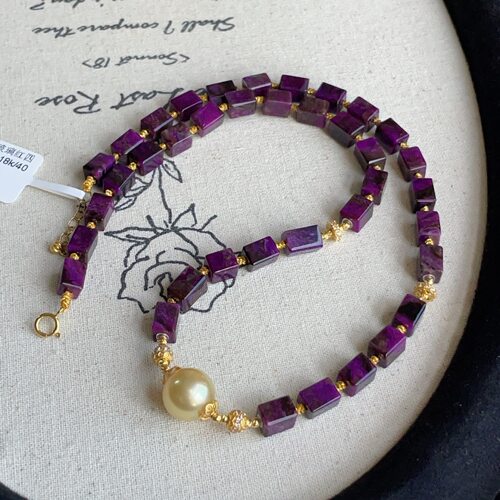 南非舒俱来玻璃红四棱珠珍珠项链18k/40cm(昔秀)AZB12738