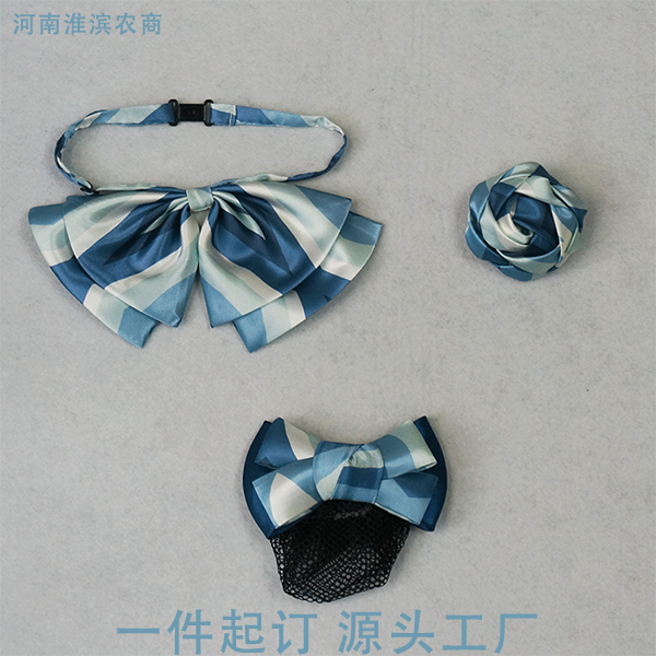 河南淮滨农商银行职业装无标记蓝色头花发夹领花蝴蝶领结别针胸花
