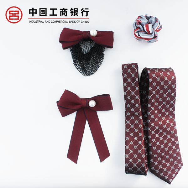 山东省工商银行定制款女士无标记红色领花头花胸花发夹男士领带