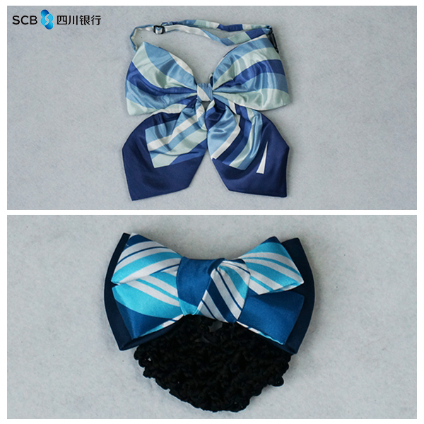 四川银行无标记蓝色领花蝴蝶结领结免打丝巾头花发夹网兜配饰定做