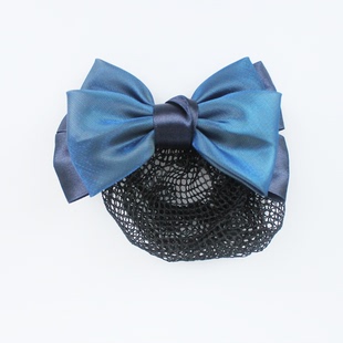 中国银行女职员职业装无标记蓝色发夹网兜发饰酒店物业信用社头花