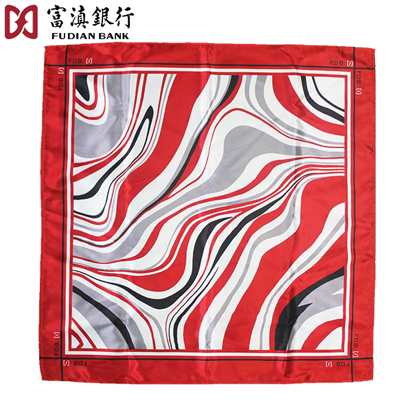云南省富滇银行红色丝巾带logo方巾设计定做免费出图来图来样加工