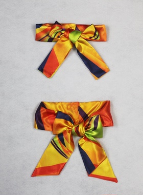 湖南广州香港动车组高铁列车乘务员橙色丝巾蝴蝶结免打领结暗扣版