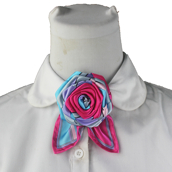 云南高速丝巾手盘玫瑰花领花懒人免打结丝巾设计定做厂家出图出样