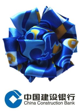 建行蓝色胸花领花 建设银行免打丝巾版胸花领花蓝色款现货