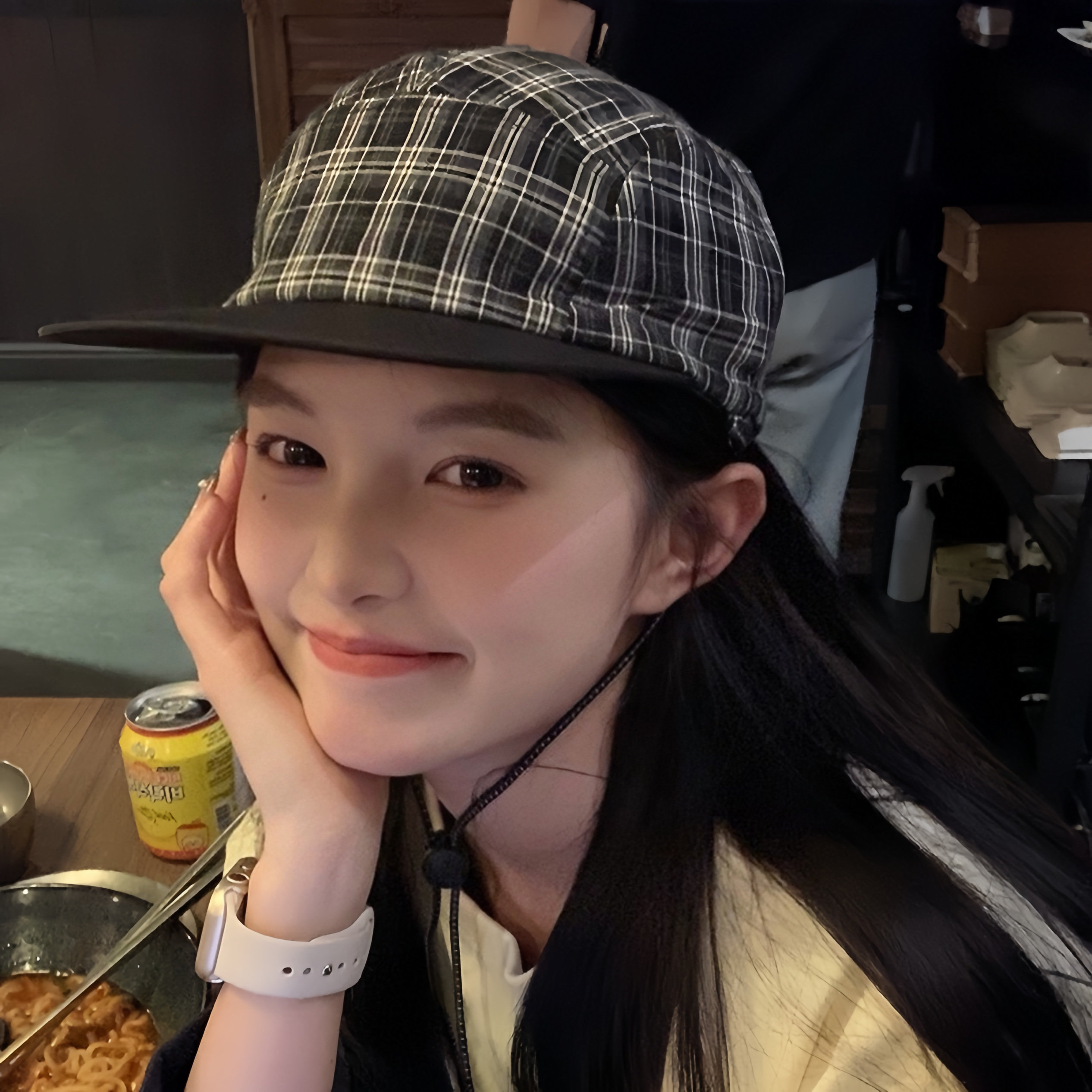 街头机能风抽绳格纹女韩版春夏户帽子