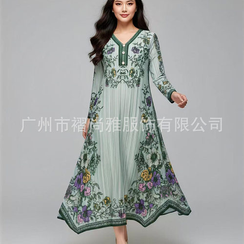 厂家直供感连衣裙时尚舒适长裙春季优雅花色长款新款法式新潮优雅
