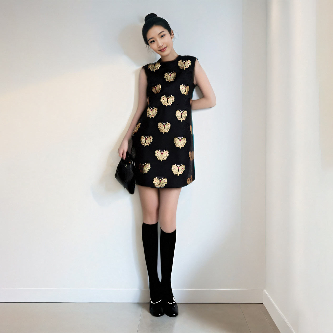 上久楷黑金蝴蝶宋锦面料连衣裙真丝桑蚕丝背心裙手工定制裁缝店