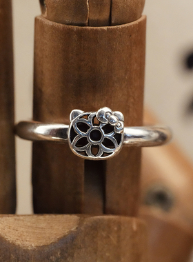 【溪迟】GoodArt HLYWD Club Ring 暗刻镂空樱花猫咪戒細版戒指