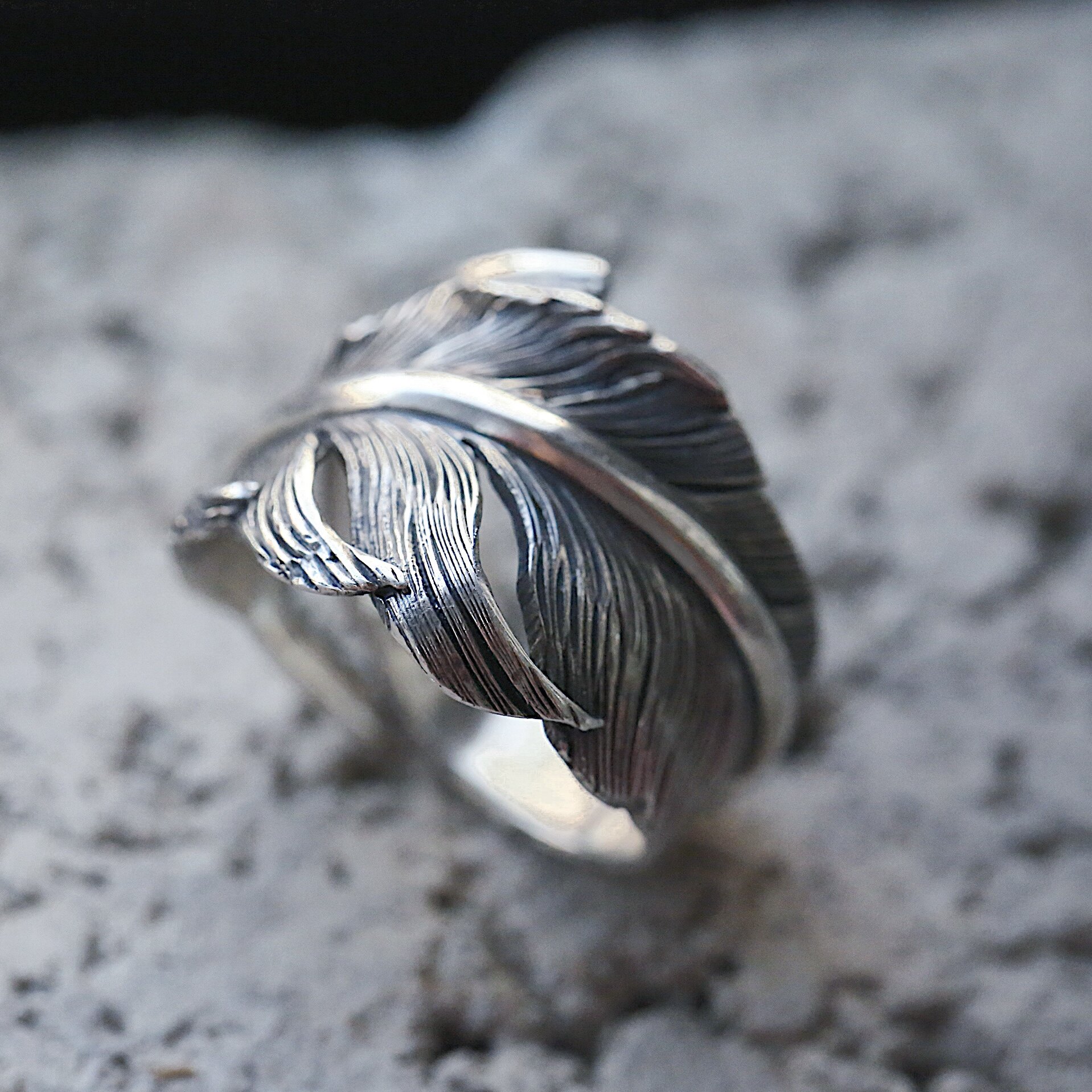 HB风切羽毛手工925银饰戒指