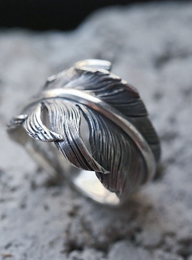 HB风切羽毛手工925银饰戒指