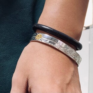【溪迟】菊地健kenkikuchi 侧点金24k印台 唐草射线手镯 开口手镯
