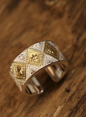 925银手工簪刻错金戒指