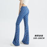 COFEIPARD小个子印花仿牛仔蓝高腰提臀休闲裤运动微喇瑜伽裤牛仔