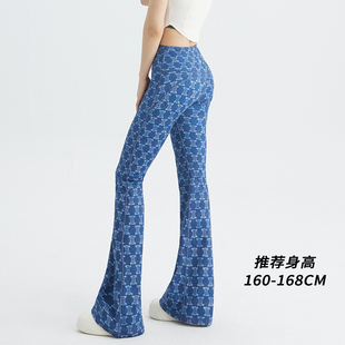 COFEIPARD小个子印花仿牛仔蓝高腰提臀休闲裤 牛仔 运动微喇瑜伽裤