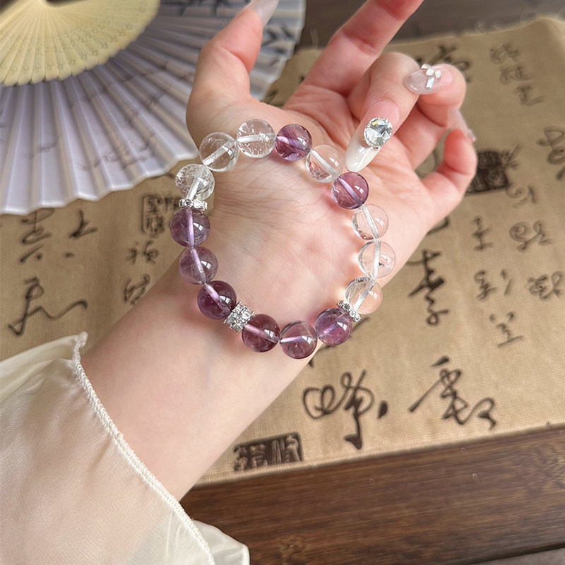 天然紫水晶手链女手串白阿塞水晶