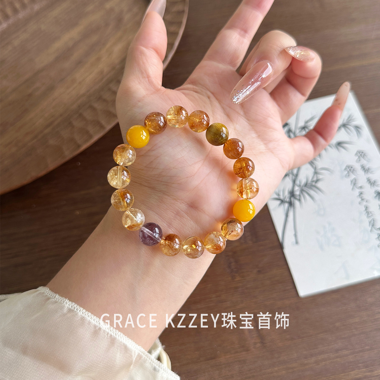天然黄水晶手链女黄塔晶招财转