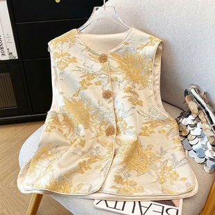 马夹无袖 高级感唐装 上衣重工国风提花坎肩 马甲背心女款 开春新中式