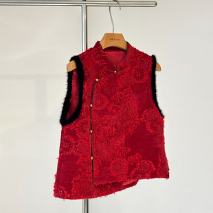 红色国风丝绒马甲女年轻款减龄洋气新年拜年服上衣夹棉新中式背心