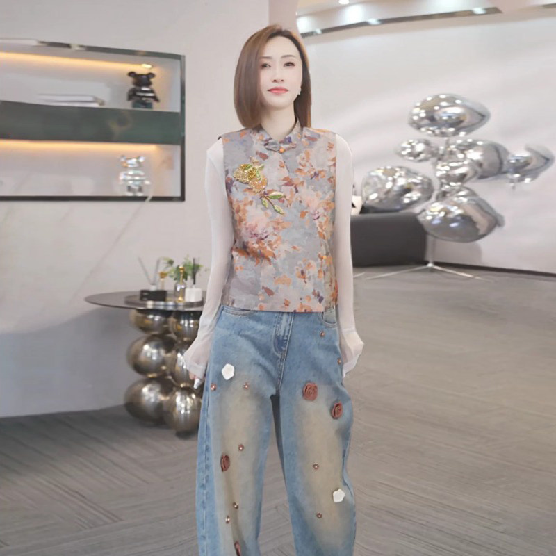2026春秋季新中式国风珠片刺绣马甲女高级感轻奢气质百搭马夹上衣图片
