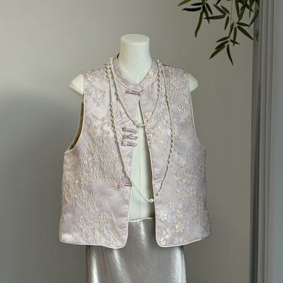 新中式国风提花马甲女上衣2026春秋时尚百搭气质复古坎肩马夹背心