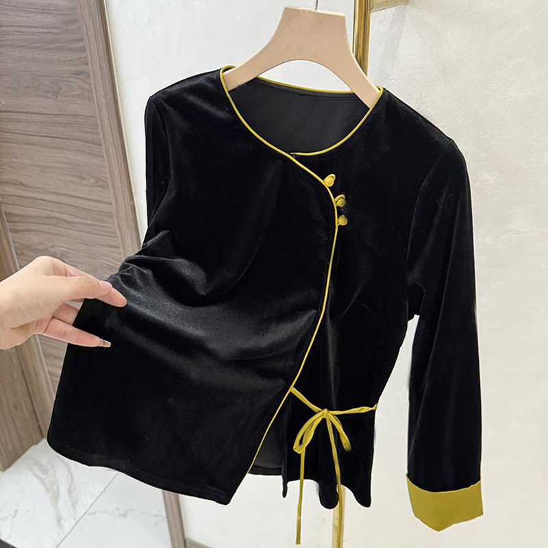 新中式国风2025春秋真丝绒衬衫上衣时尚洋气百搭妈妈女装打底小衫