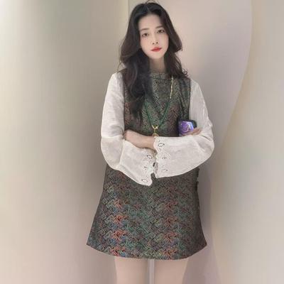 新中式国风人丝提花中长款马甲连衣裙女2025春秋百搭无袖背心上衣