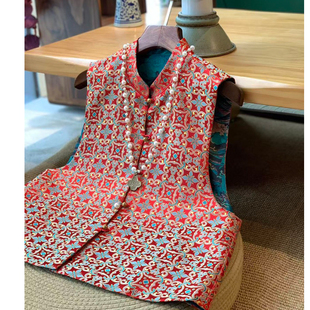 2026春秋季新中式国风宋锦提花双面穿马甲女背心气质百搭休闲马夹