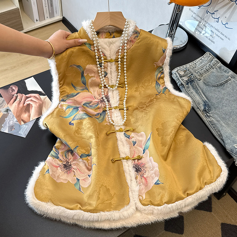 国风夹棉马甲棉袄女秋冬加厚小袄旗袍新中式坎肩唐装棉服马夹背心