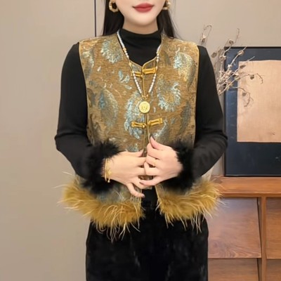 2025秋冬季新中式国风加厚加棉马甲女气质百搭加保暖背心马夹上衣