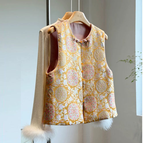 2026春秋绝美减龄新中式宋锦提花马甲女双面穿高级感国风马夹上衣