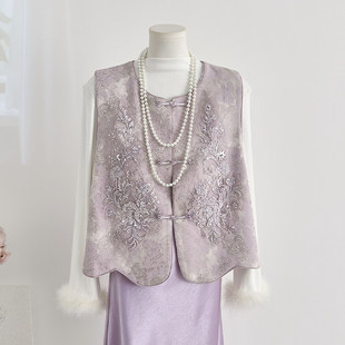 2026春秋季重工绣花高级感新中式改良唐装国风百搭马甲外套女上衣